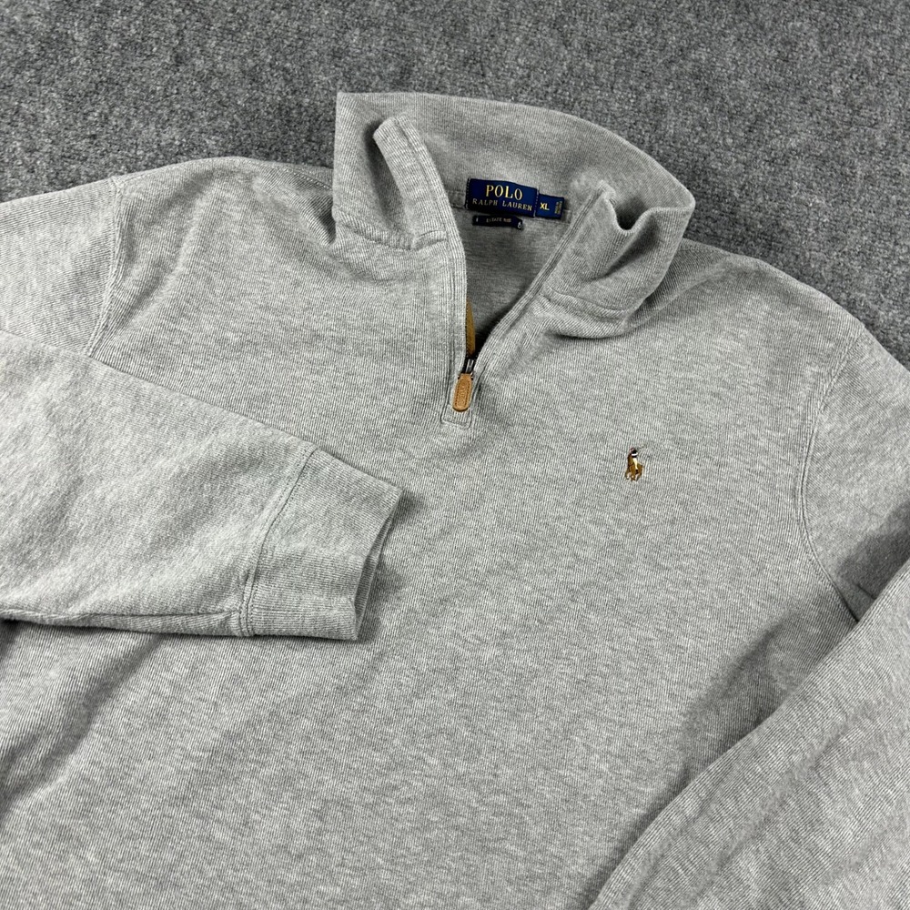 Polo Ralph Lauren Quarter Zip Mens XL Gray Estate Rib Pullover Sweater Pony Logo